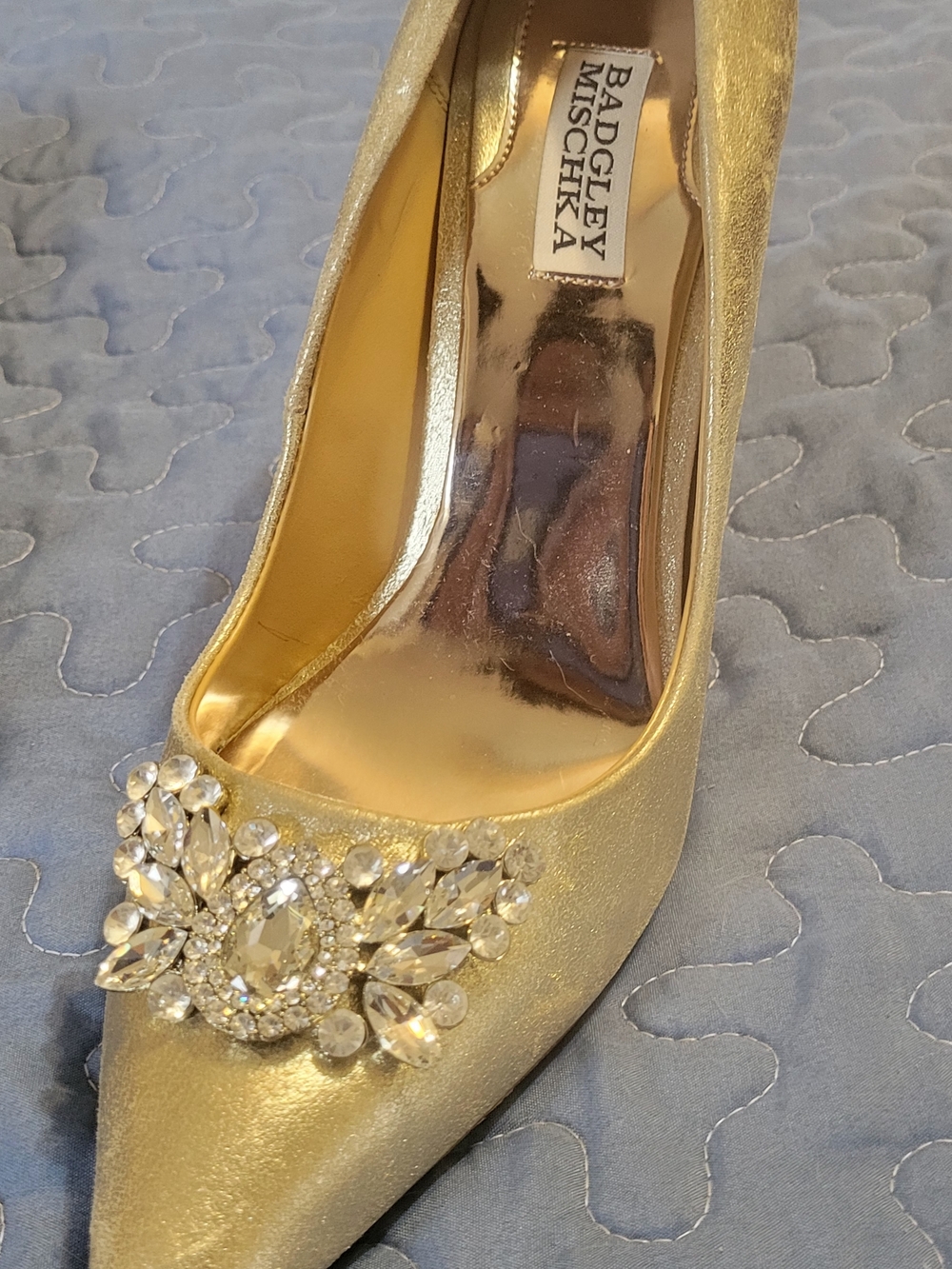 Badgley Mischka Gold Crystal-Embellished Pointed Toe Pump